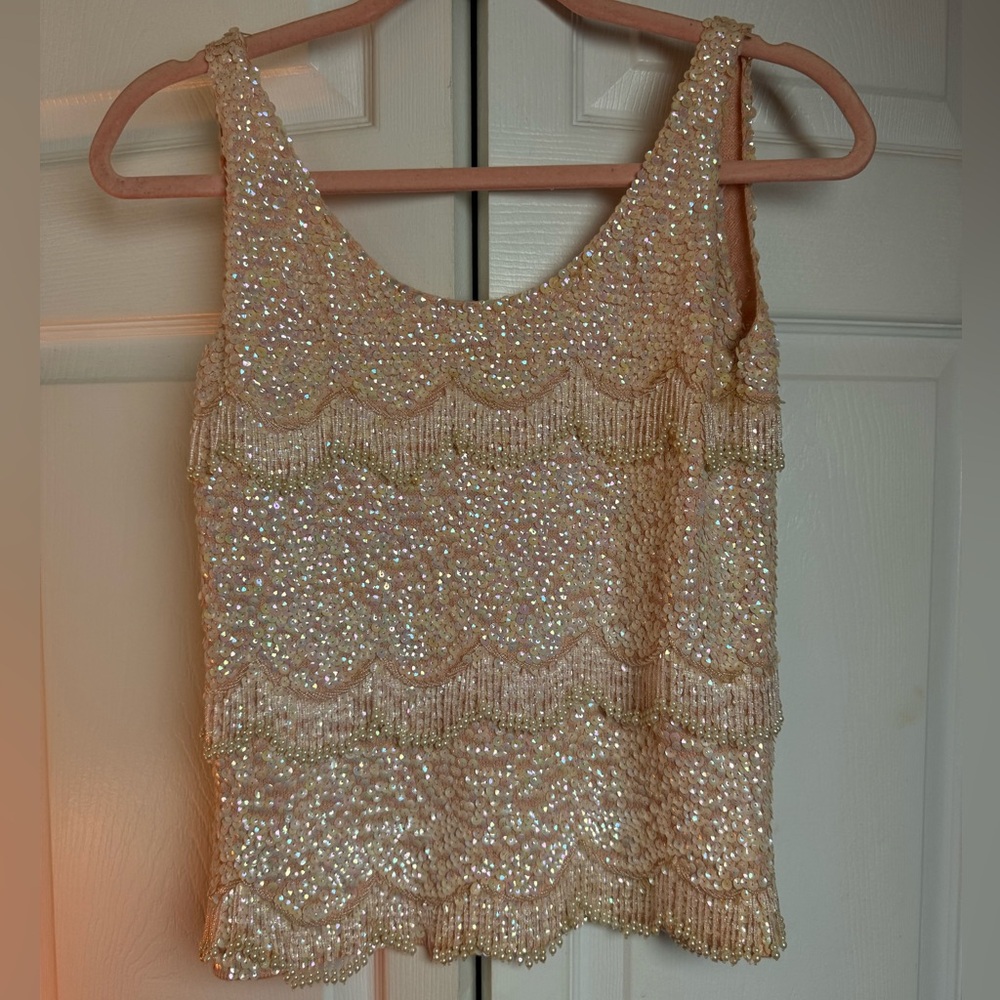 Stunning 1960's Vintage Handbeaded Pink Top Small
